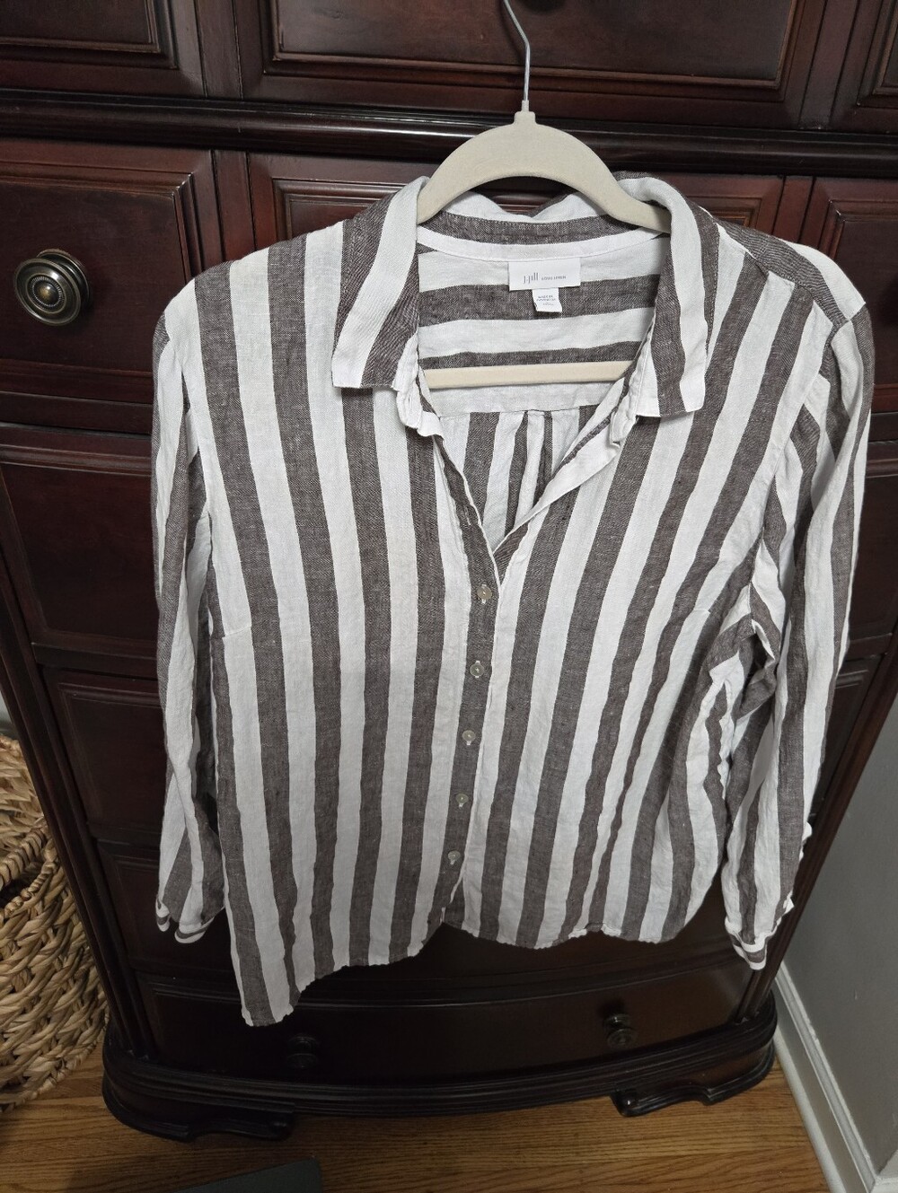 J. Jill White and Brown Striped Button-Up Shirt